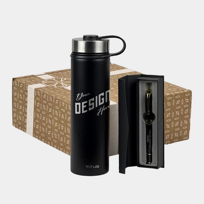 25 oz TiTUS® Premium Insulated Sports Bottle & Chrome Trim Pen Gift Set
