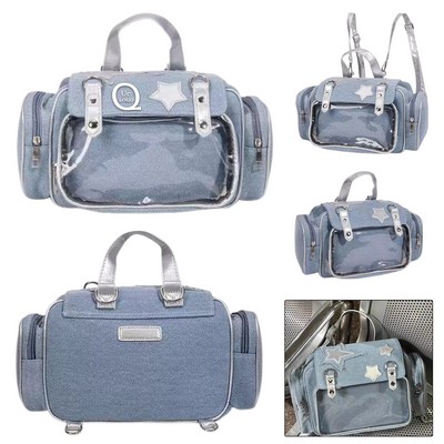 Flap-Over Buckle Closure Denim Backpack