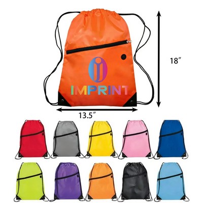 Drawstring Backpack with Front Zipper