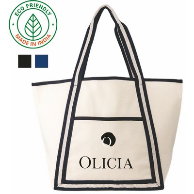 Heavy Duty Seaside 16 oz Canvas Boat Tote Bag | Beach Travel Daily Black (24x15x9)