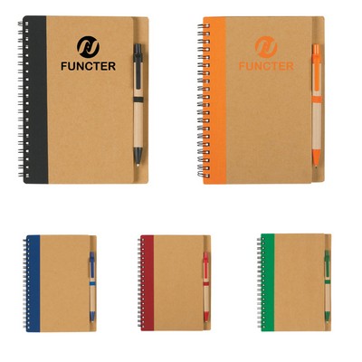 Kraft Paper Journal Double Spiral Notebook W/ Pen