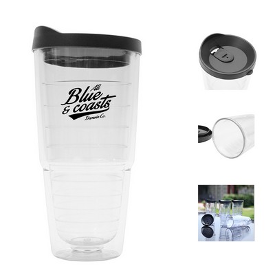 24Oz Double Wall Plastic Clear Insulated Tumbler