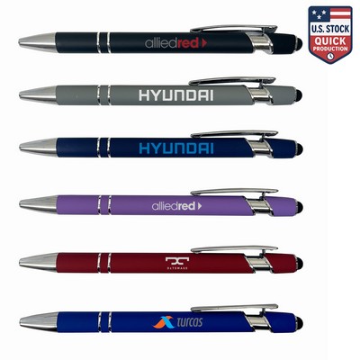 Soft Rubber Finish Click Metal Ballpoint Stylus Pen